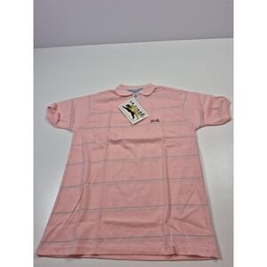 Le Tigre Polo Shirt Mens Medium Pink Striped Tiger Logo Made USA Short Sleeve
